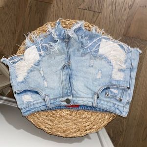 Distressed denim shorts
